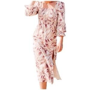 House of Harlow 1960 White Dusty Rose Floral Linen Blend Midi Dress Size S